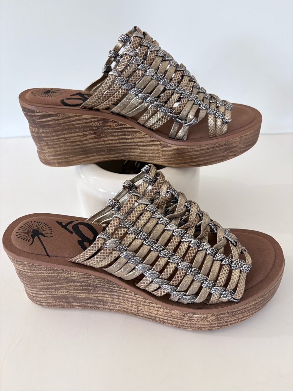 OTBT STARLIKE Woven Leather Wedge Slide Sandals Metallic Boho Hippie EUC 7.5 - Picture 13 of 13